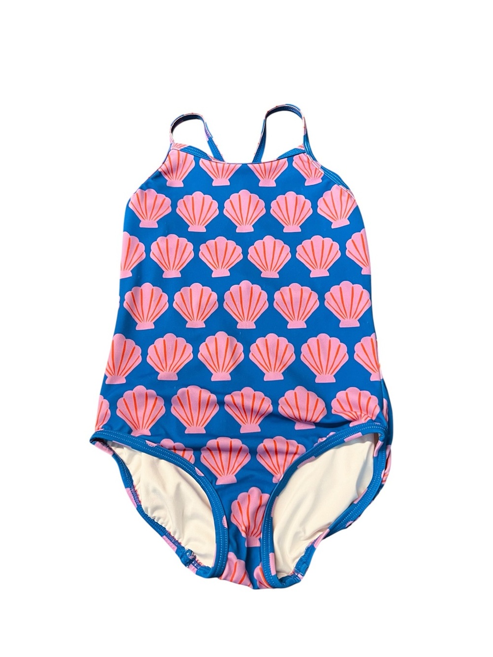 Hanna Andersson Girl’s Blue One-Piece Swimsuit with Pink Shells Size 5